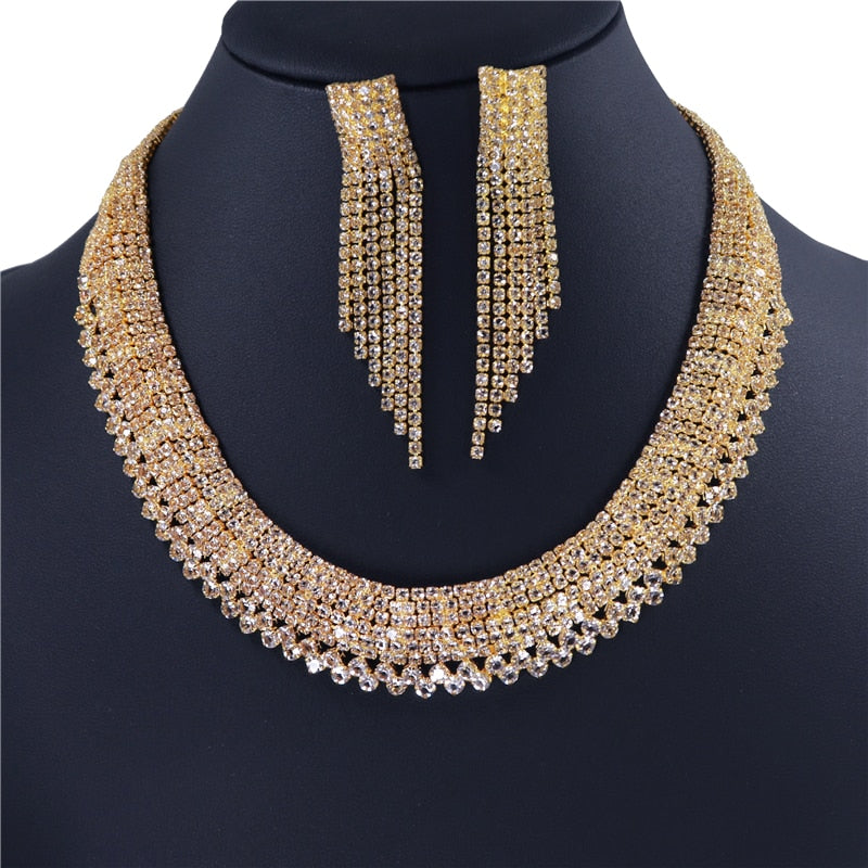 Exquisite Zircon Earrings Necklace Two Piece Set