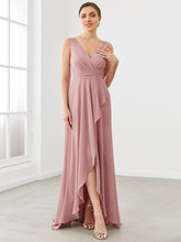 Load image into Gallery viewer, Chiffon Ruffled Hem Front Slit V-Neck Sleeveless Bridesmaid Dress
