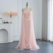 Load image into Gallery viewer, Luxury Pink 3D Flowers Mermaid Evening Dress with Cape Sleeve Crystal
