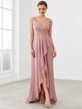 Load image into Gallery viewer, Chiffon Ruffled Hem Front Slit V-Neck Sleeveless Bridesmaid Dress
