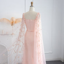 Load image into Gallery viewer, Luxury Pink 3D Flowers Mermaid Evening Dress with Cape Sleeve Crystal
