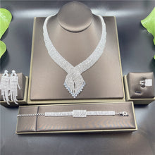 Load image into Gallery viewer, Rhinestone Tassel Long Pendant Full Crystal Necklace Earrings set
