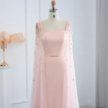 Load image into Gallery viewer, Luxury Pink 3D Flowers Mermaid Evening Dress with Cape Sleeve Crystal
