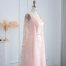 Load image into Gallery viewer, Luxury Pink 3D Flowers Mermaid Evening Dress with Cape Sleeve Crystal
