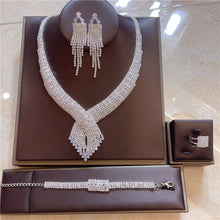 Load image into Gallery viewer, Rhinestone Tassel Long Pendant Full Crystal Necklace Earrings set
