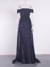 Load image into Gallery viewer, Navy Blue Off the Shoulder Dress
