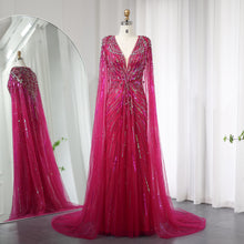 Load image into Gallery viewer, Green Evening Dresses with Cape Fuchsia Crystal
