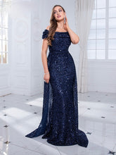 Load image into Gallery viewer, Navy Blue Off the Shoulder Dress
