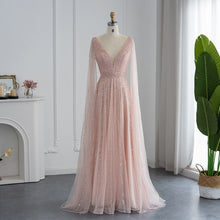 Load image into Gallery viewer, Luxury Nude Evening Dress with Cape Sleeves
