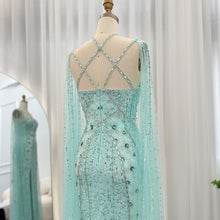 Load image into Gallery viewer, Luxury Dubai Aqua Evening Dress with Cape Sleeves Criss Cross
