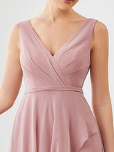 Load image into Gallery viewer, Chiffon Ruffled Hem Front Slit V-Neck Sleeveless Bridesmaid Dress
