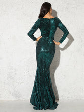 Load image into Gallery viewer, Green Long Sleeve Mermaid Sequin Evening Gown
