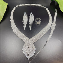 Load image into Gallery viewer, Rhinestone Tassel Long Pendant Full Crystal Necklace Earrings set
