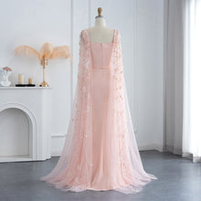 Load image into Gallery viewer, Luxury Pink 3D Flowers Mermaid Evening Dress with Cape Sleeve Crystal
