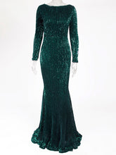 Load image into Gallery viewer, Green Long Sleeve Mermaid Sequin Evening Gown
