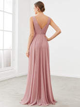 Load image into Gallery viewer, Chiffon Ruffled Hem Front Slit V-Neck Sleeveless Bridesmaid Dress
