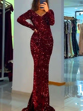 Load image into Gallery viewer, Long Sleeve Padded Sequin Maxi Dress
