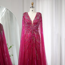 Load image into Gallery viewer, Green Evening Dresses with Cape Fuchsia Crystal
