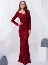 Load image into Gallery viewer, Long Sleeve Padded Sequin Maxi Dress
