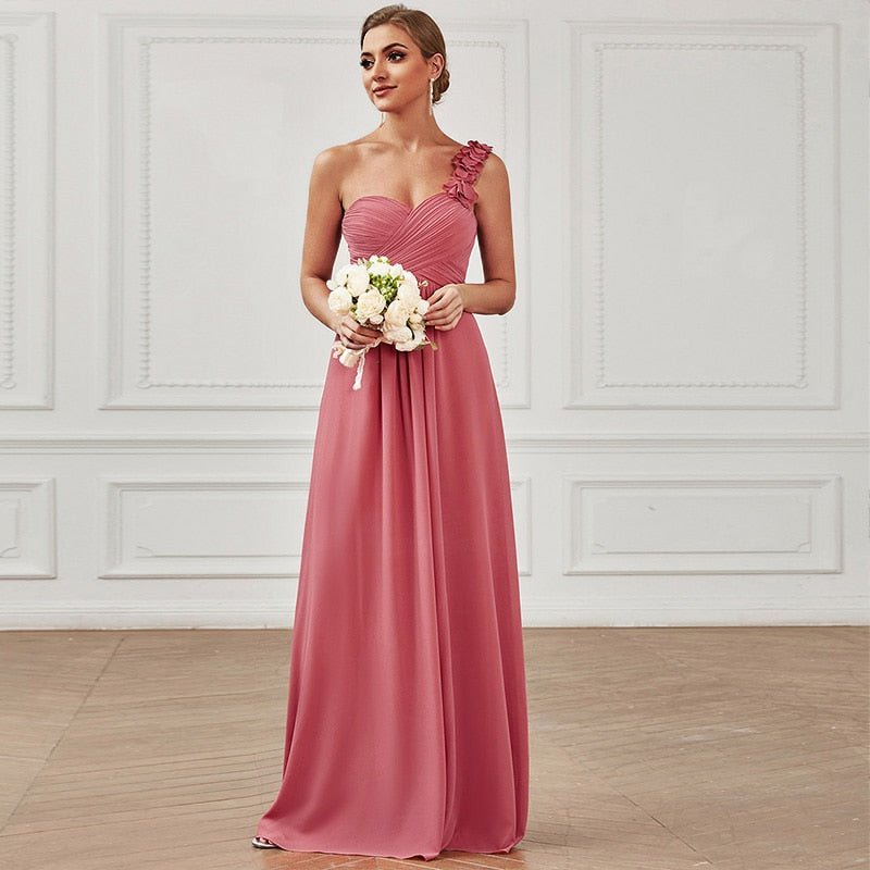 Ever-Pretty Sweet Pleated Bodice One Shoulder Chiffon Bridesmaid Dress