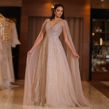 Load image into Gallery viewer, Luxury Nude Evening Dress with Cape Sleeves
